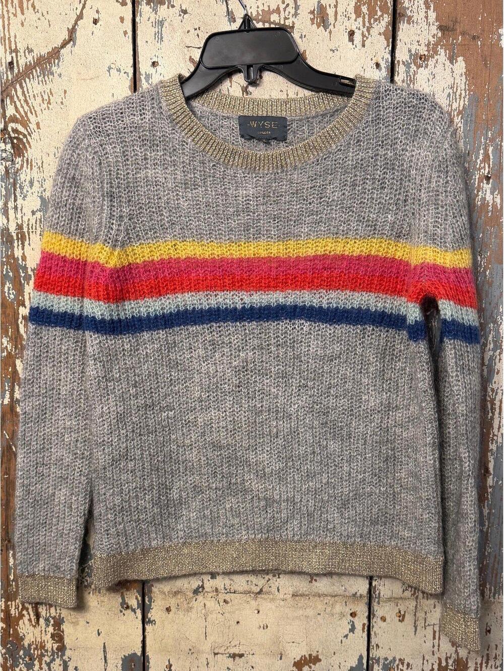 WYSE London Kid Mohair Blend Gold Rainbow Grey Stripe Sweater Jumper size 2 US 6